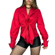 90s Cherry Red Tie Front Blouse (L)