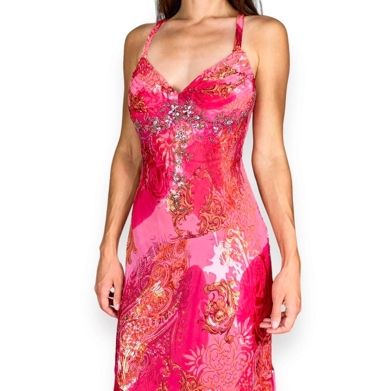 Y2K Baroque Floral Silk Gown (M)