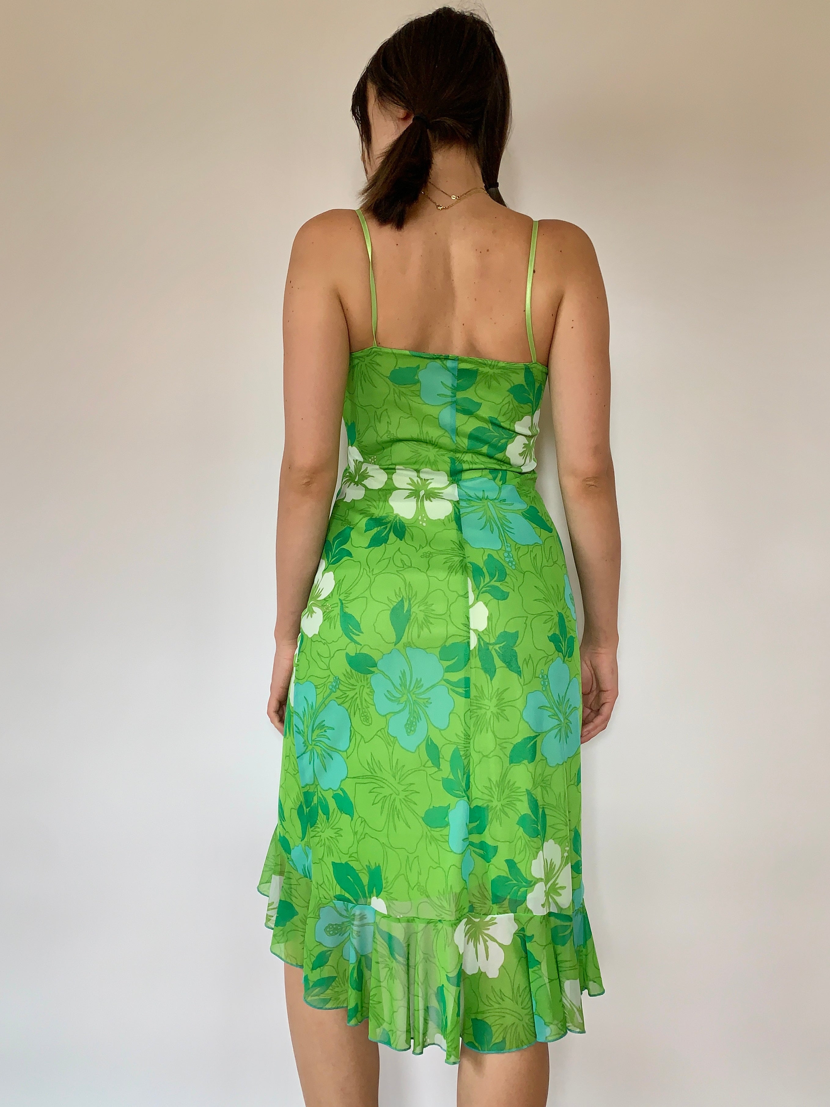 Y2K Tropical Lime Dress - Small