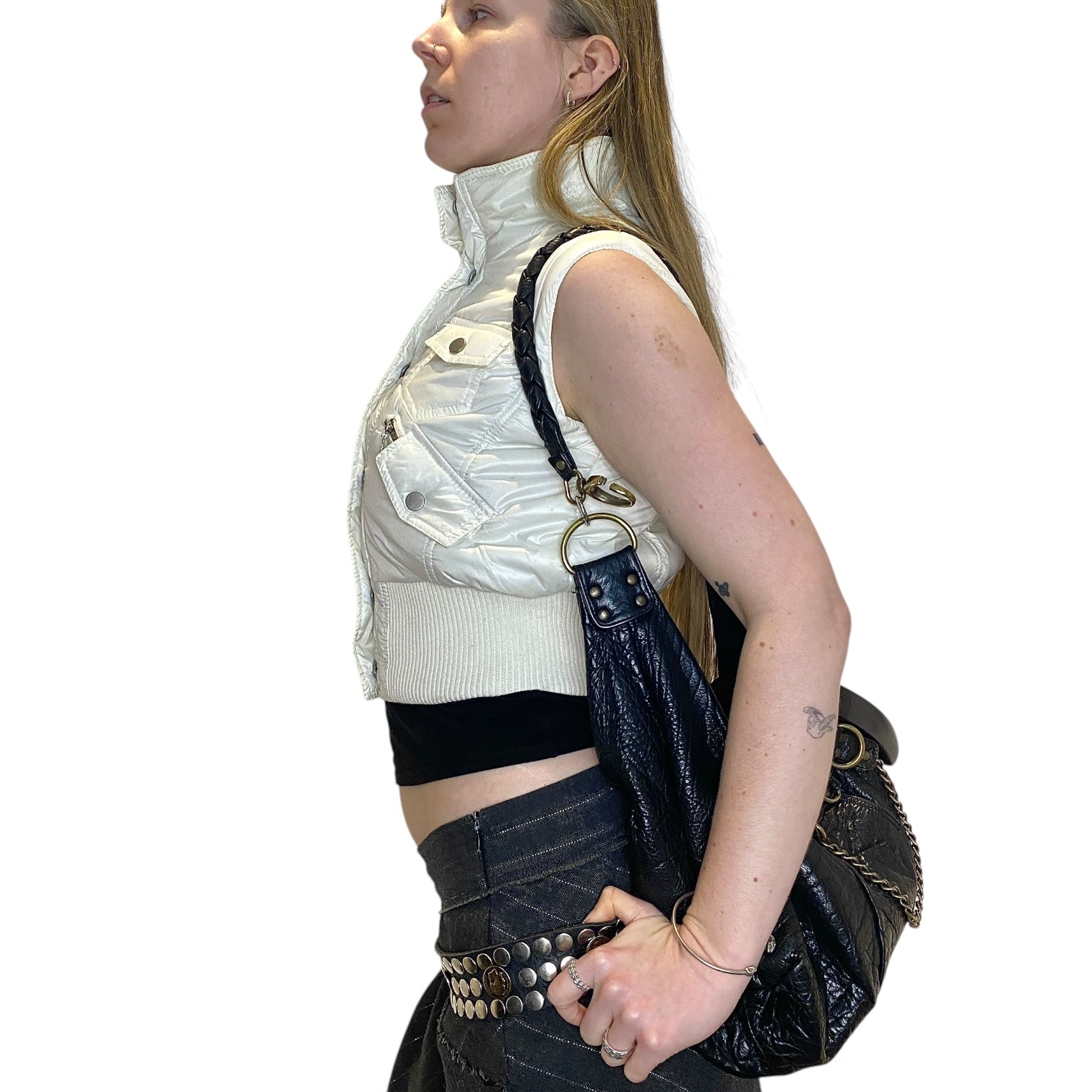Y2K Cropped White Puffer Gilet (S/M)