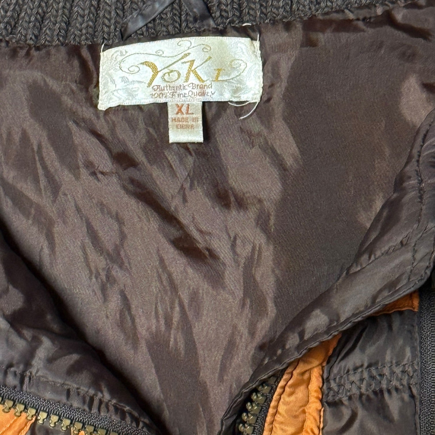 Y2K yoki brown & orange puffer vest (XL)