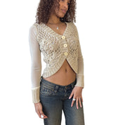 Vintage Italian Beige Crochet Knit Mesh Sleeve (S)