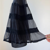 Vintage Black Silk Tiered Slip Dress (S) ⠀