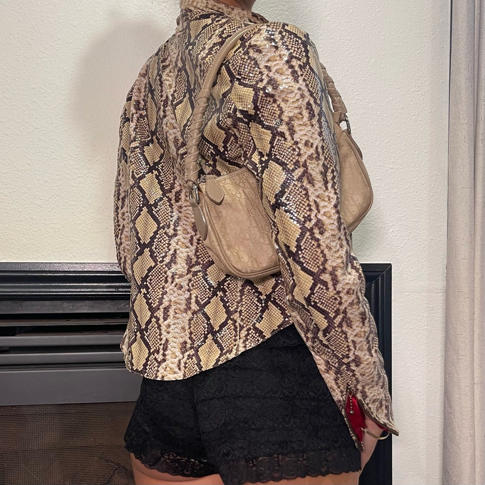 90s Fitted Snake Print Moto Jacket XS
