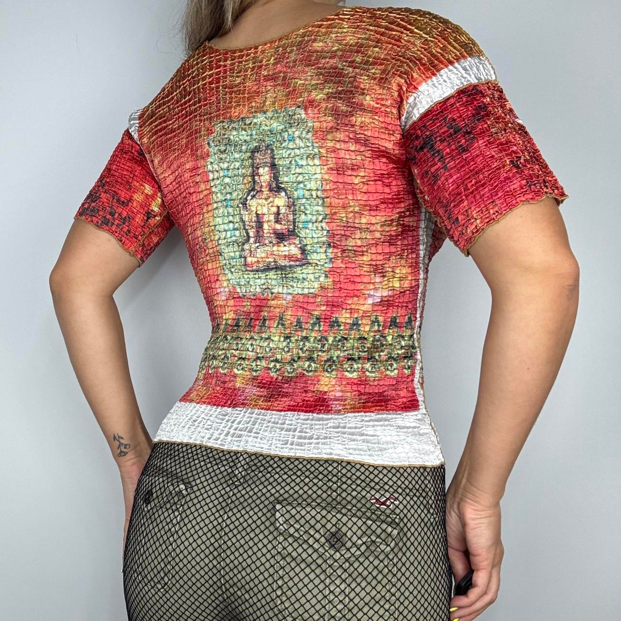 Vintage Buddha Graphic Scrunch Baby Tee (M)