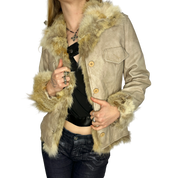 Vintage Italian Fur Trim Leather Jacket (S/M)