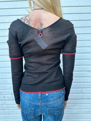 Vintage Save the Queen! Black Medieval Embroidered Knit Longsleeve (S)