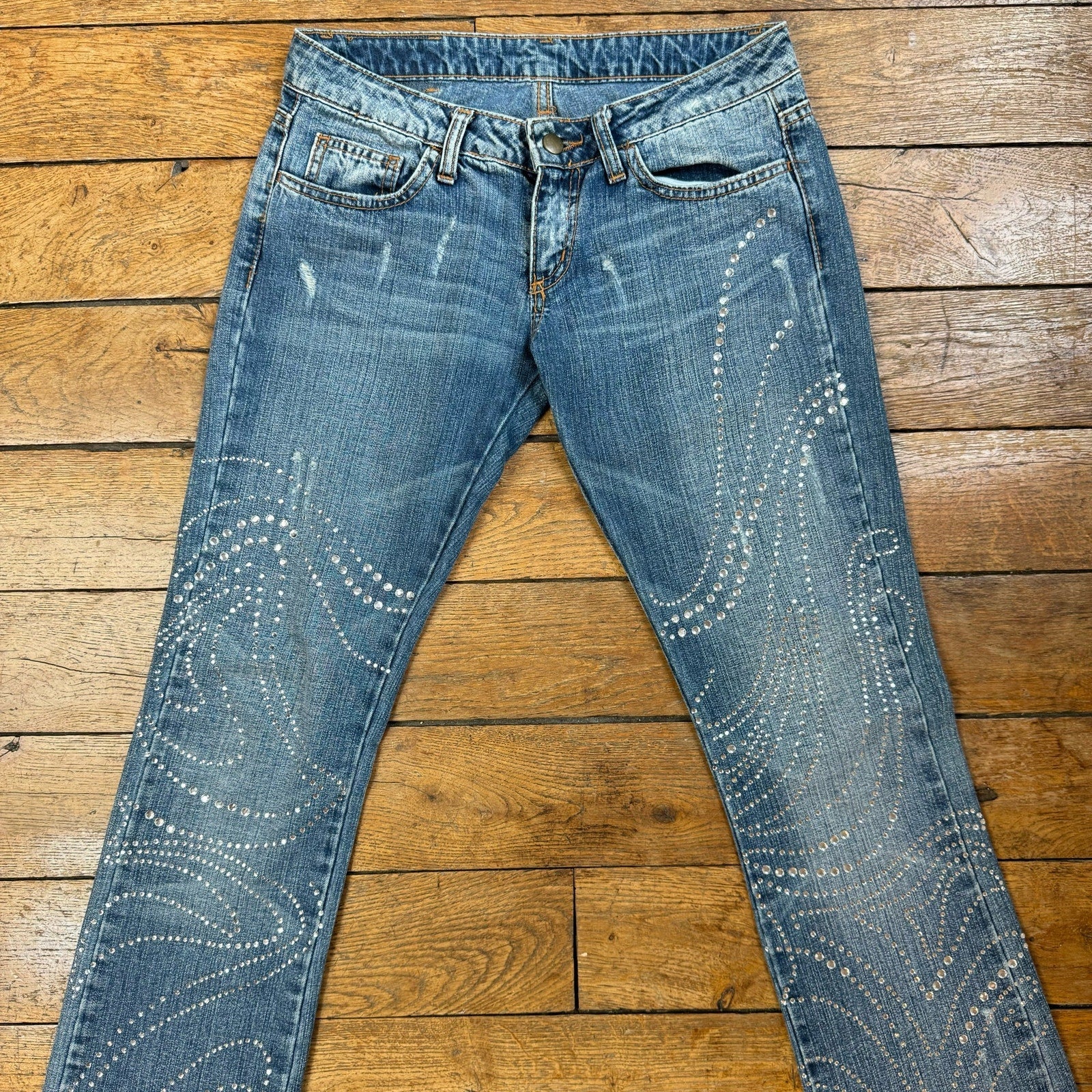 Vintage Y2k Jeans with rhinestones detailing (XS)