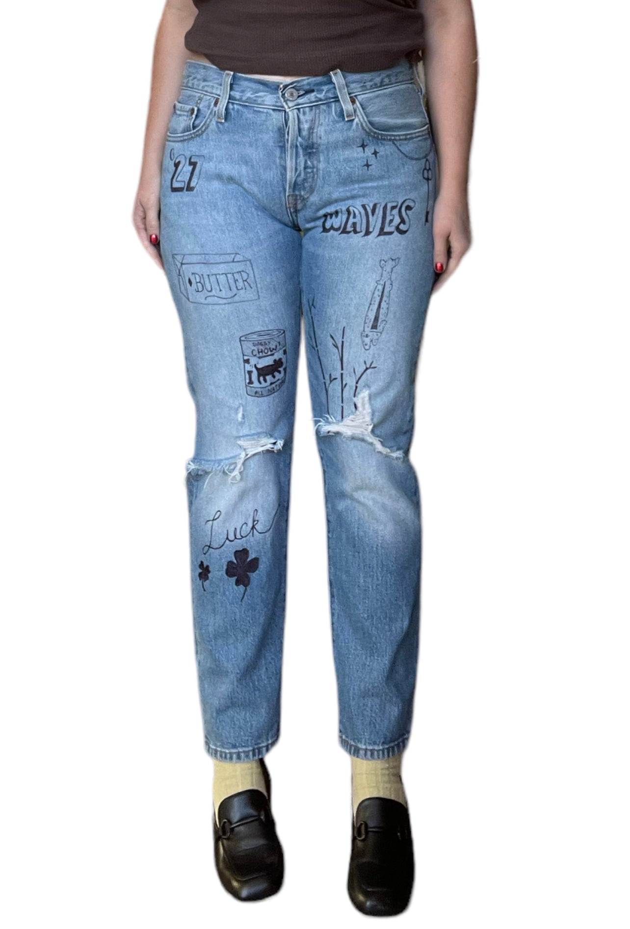 Handmade Vintage Mid-Rise Levi’s with Hand-Done Drawings (M)