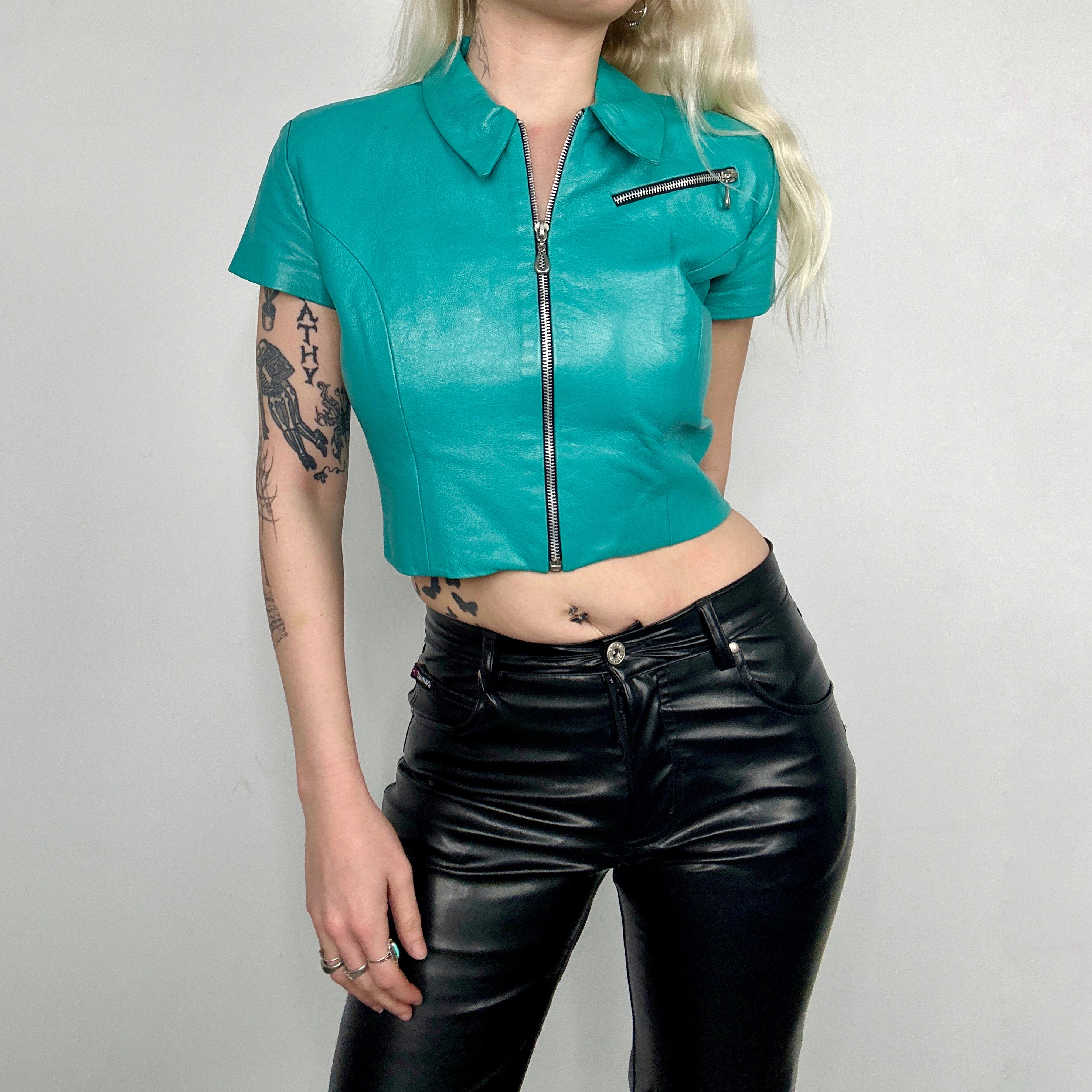 Vintage Teal Leather Top (S)