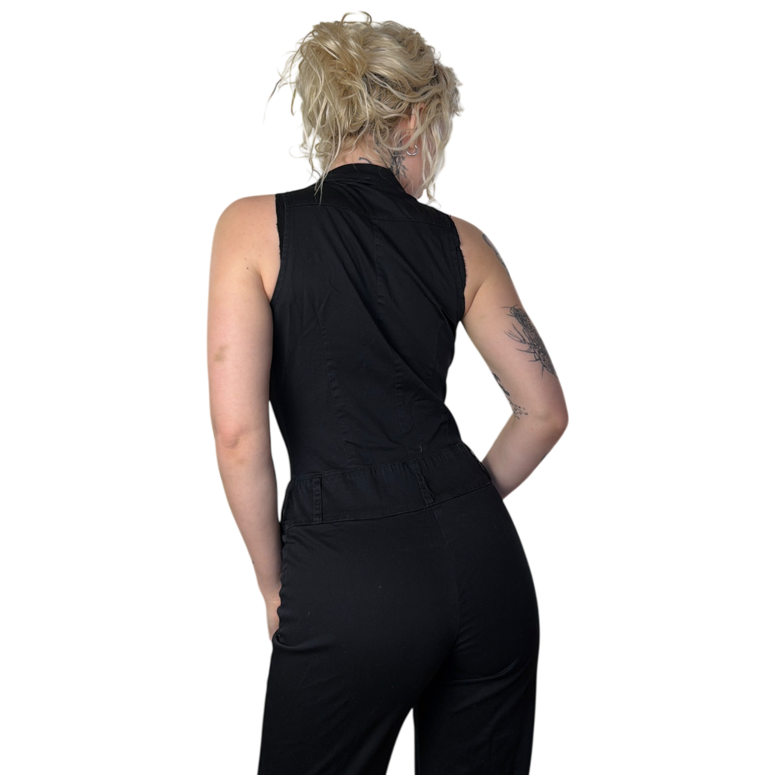 Zip Front Flare Leg Jumpsuit (S)