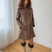 Vintage Brown Leather Button Front Coat (S)