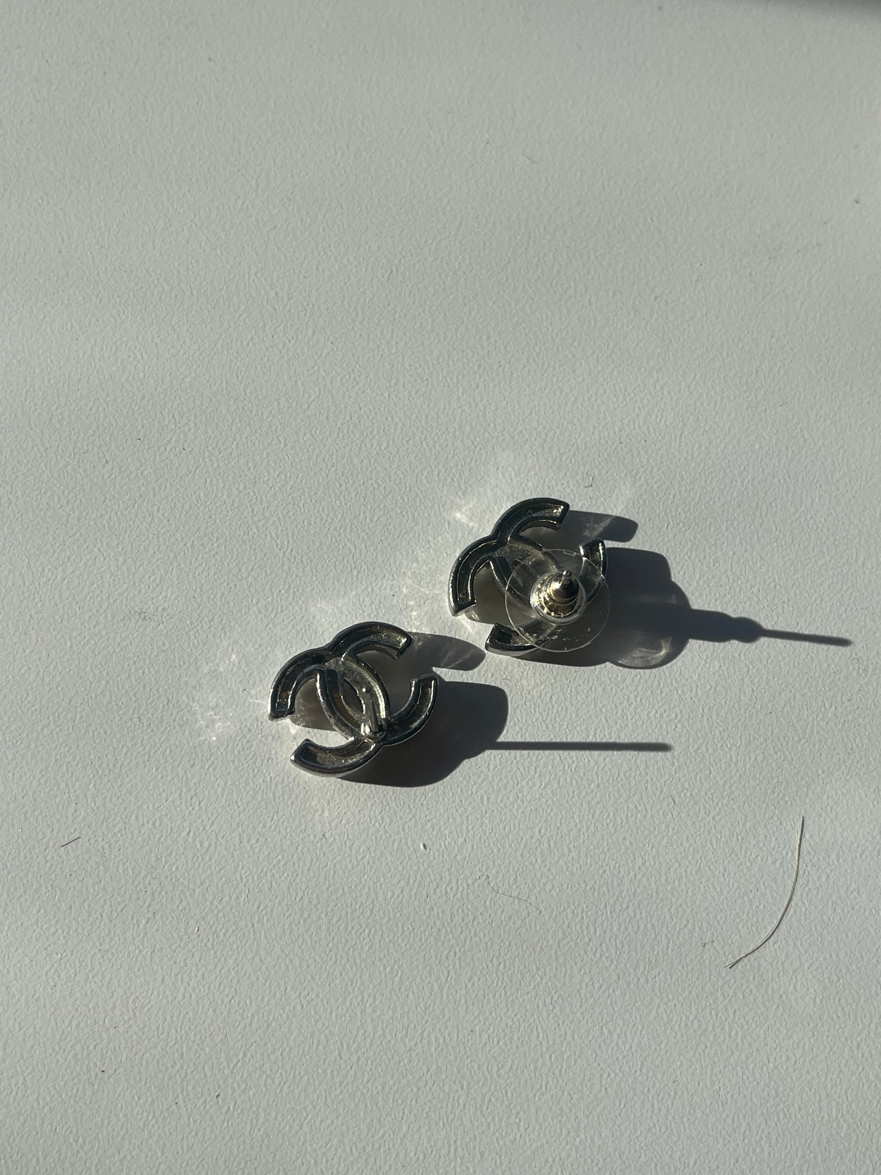 Silver Interlocking Cs Studs with Crystals, No Label