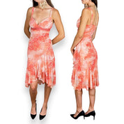 Y2K Peachy Floral Mesh Dress (XS)