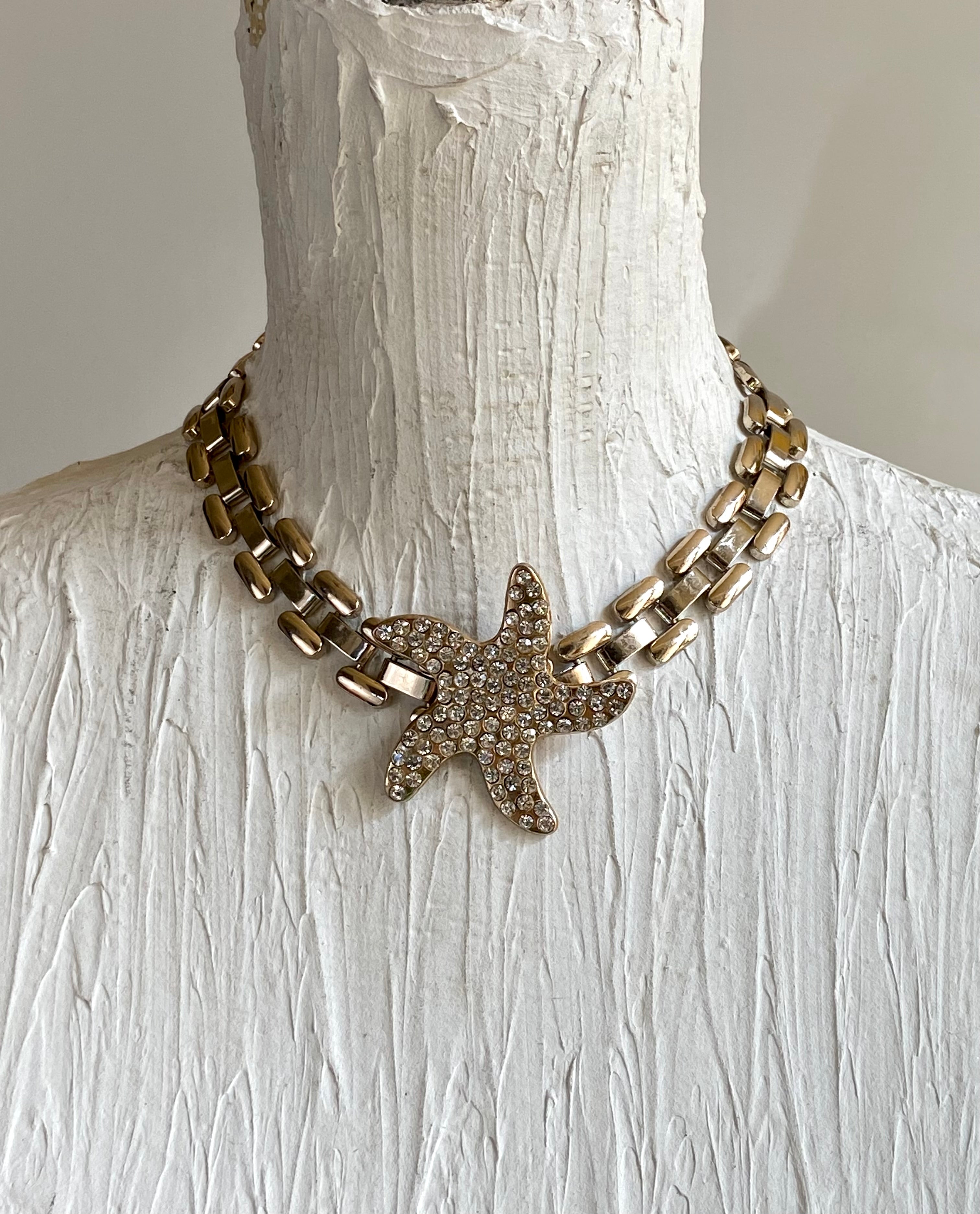 Diamond gold starfish choker