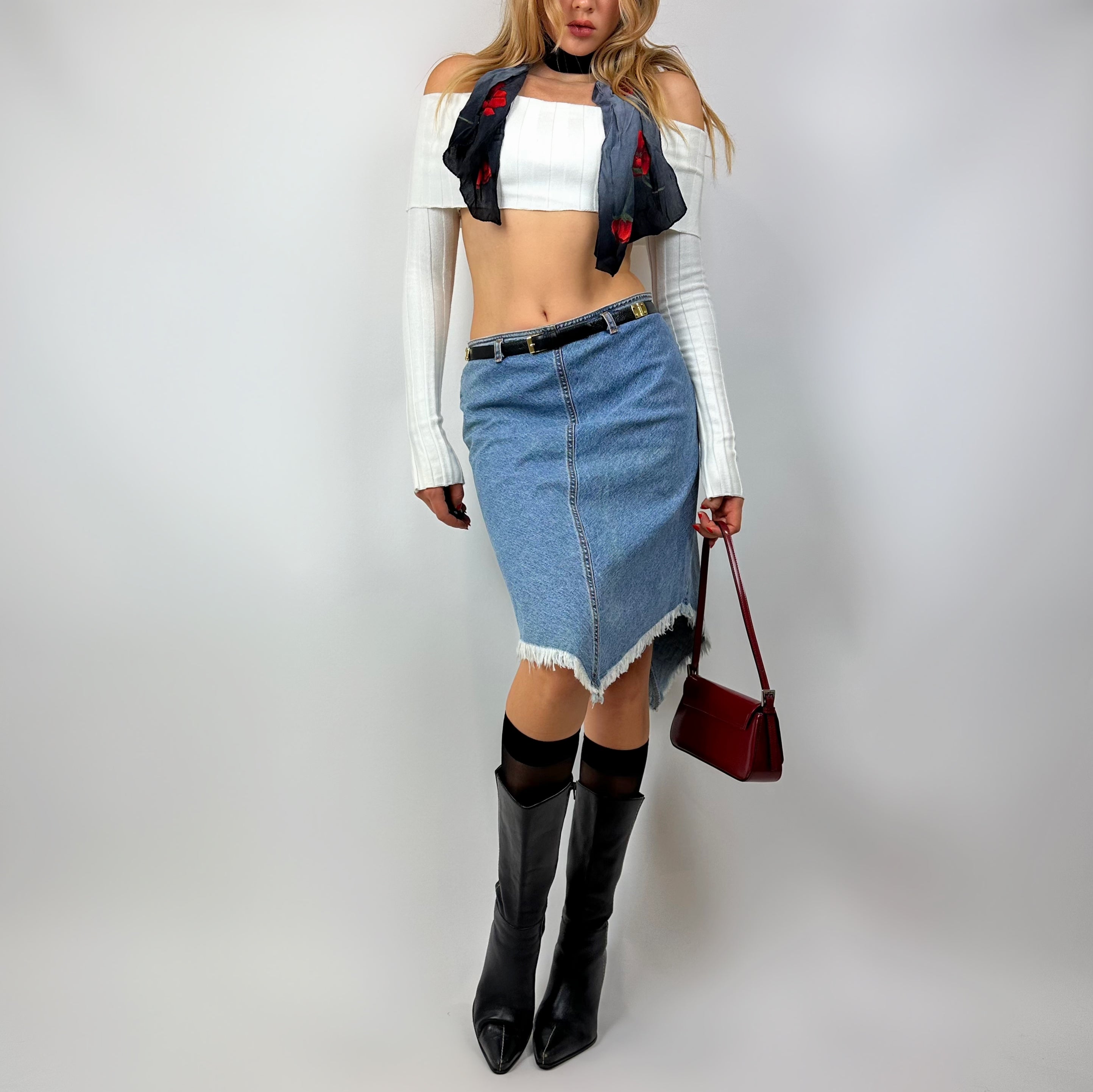 Vintage 90’s Light Wash Denim Midi Skirt (S)