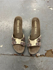 Vintage Diesel Leather Suede Open Toe Slip on Heels (UK 5-5.5)