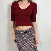 Vintage Cherry Red Slinky Knit Top (M)