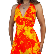 70s Hawaiian Halter Maxi Dress (M)
