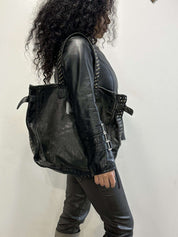 Vintage Black Buckle Italian Leather Jacket (M)