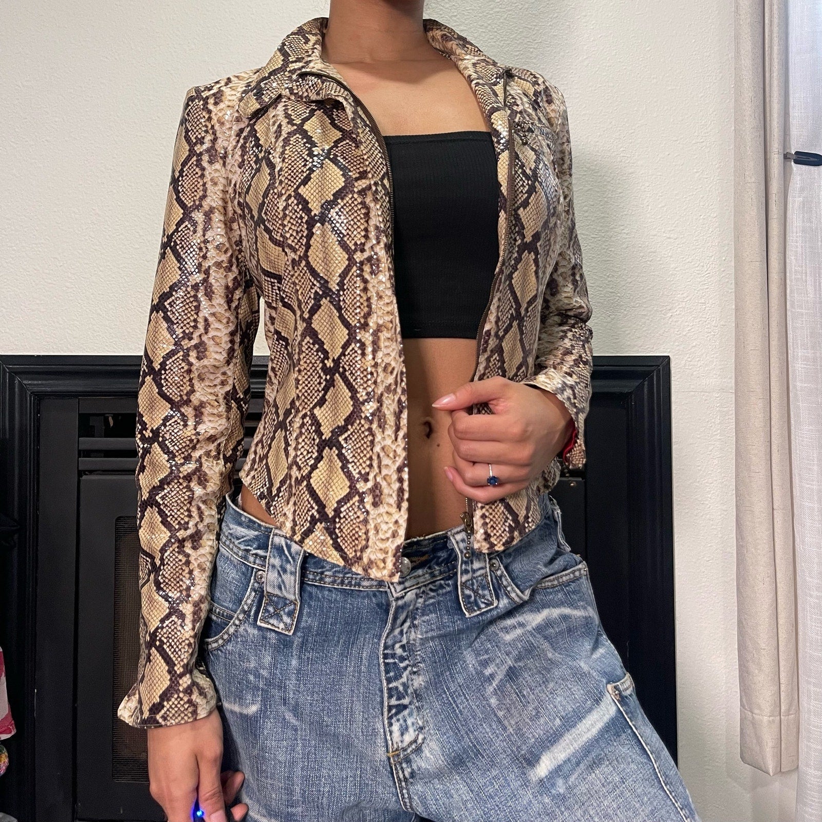 90s Fitted Snake Print Moto Jacket XS