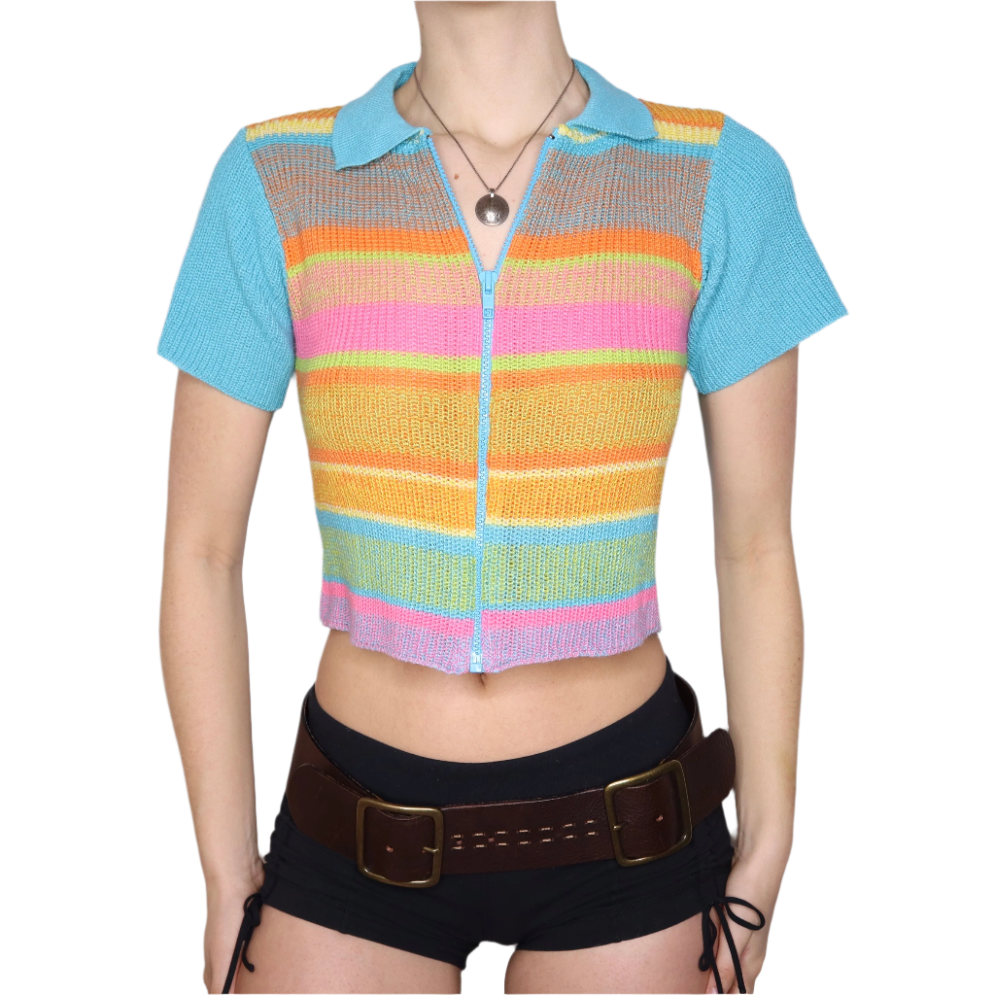Y2K Italian Colorful Zip Up Knit Top (S/M)