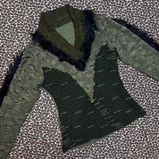 Euro Vintage Faux Fur Trim Contour Knit Long Sleeve (S)