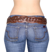 Y2K Brown Braided Leather Boho Hip Belt (S/M)