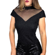 90s Beaded Mesh Sheer Illusion Blouse (L/XL)