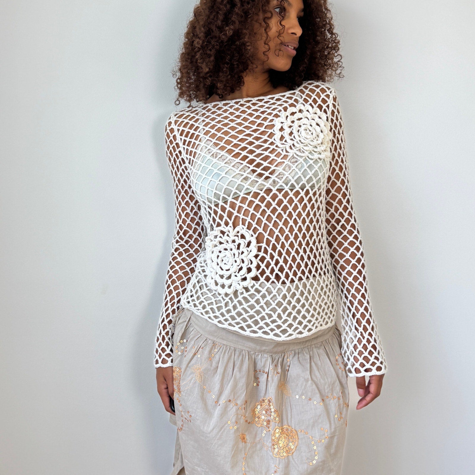 Vintage Italian Crochet Fishnet Top (S)