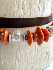 Layers leather beads & stones chain belt