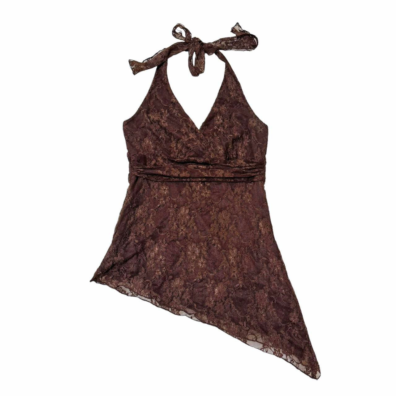 Y2K Asymmetrical Lace Halter Top (S)