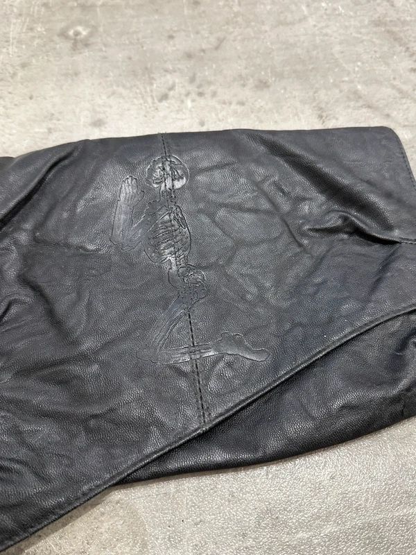 Vintage 2010s 2000s Religion Embossed Skull Leather Clutch Bag