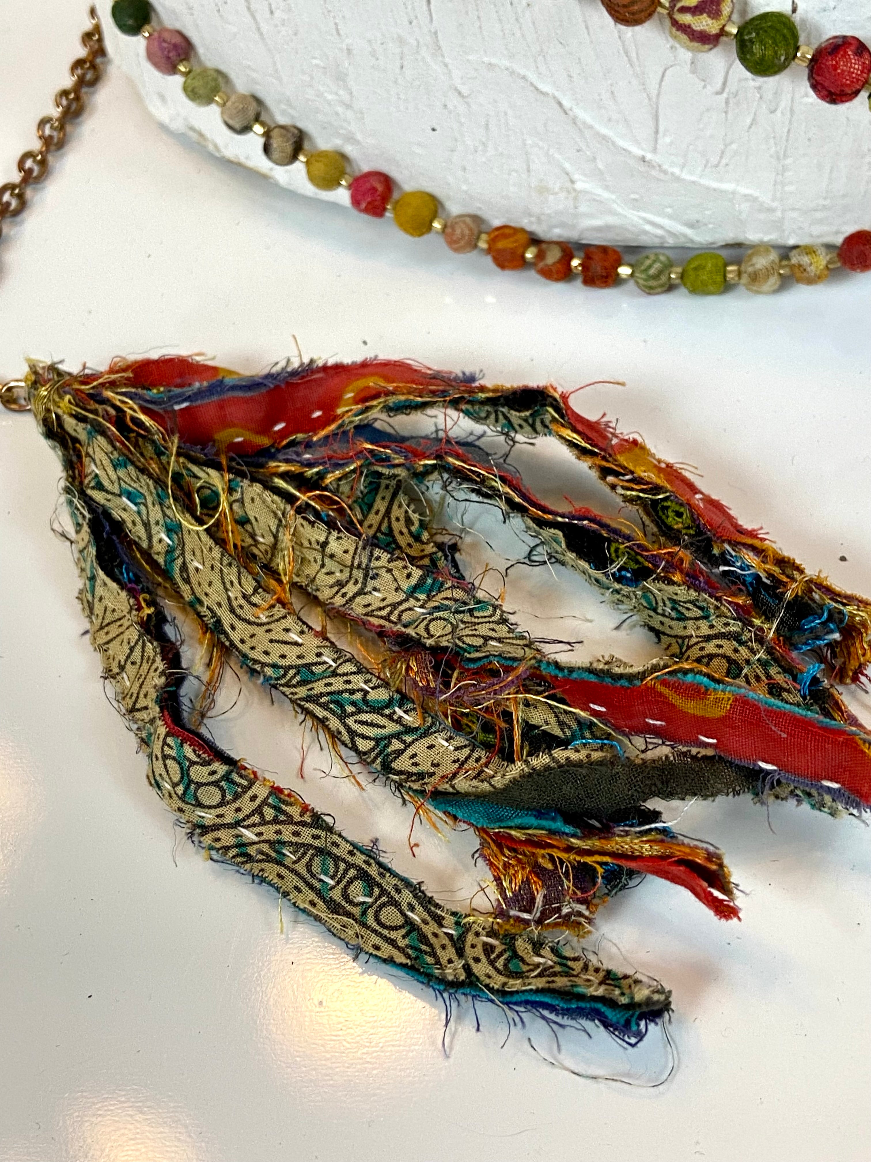 Boho fabric beads layered belt