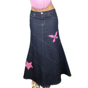 Custom Patches Denim Maxi Skirt (L)