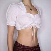 90s White Milkmaid Crop Top (L)