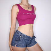 Y2K BEBE Pink Diamanté Cropped Tank Top (XS)
