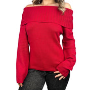 Red Cashmere Off The Shoulder Knit (L)