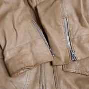 Y2K Italian Tan Leather Moto Jacket (S/M)