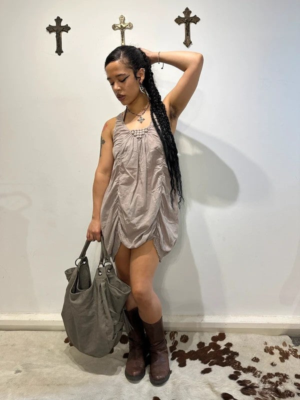 Vintage 100% Cotton Ruched Indie Sleaze Mini Dress (S)