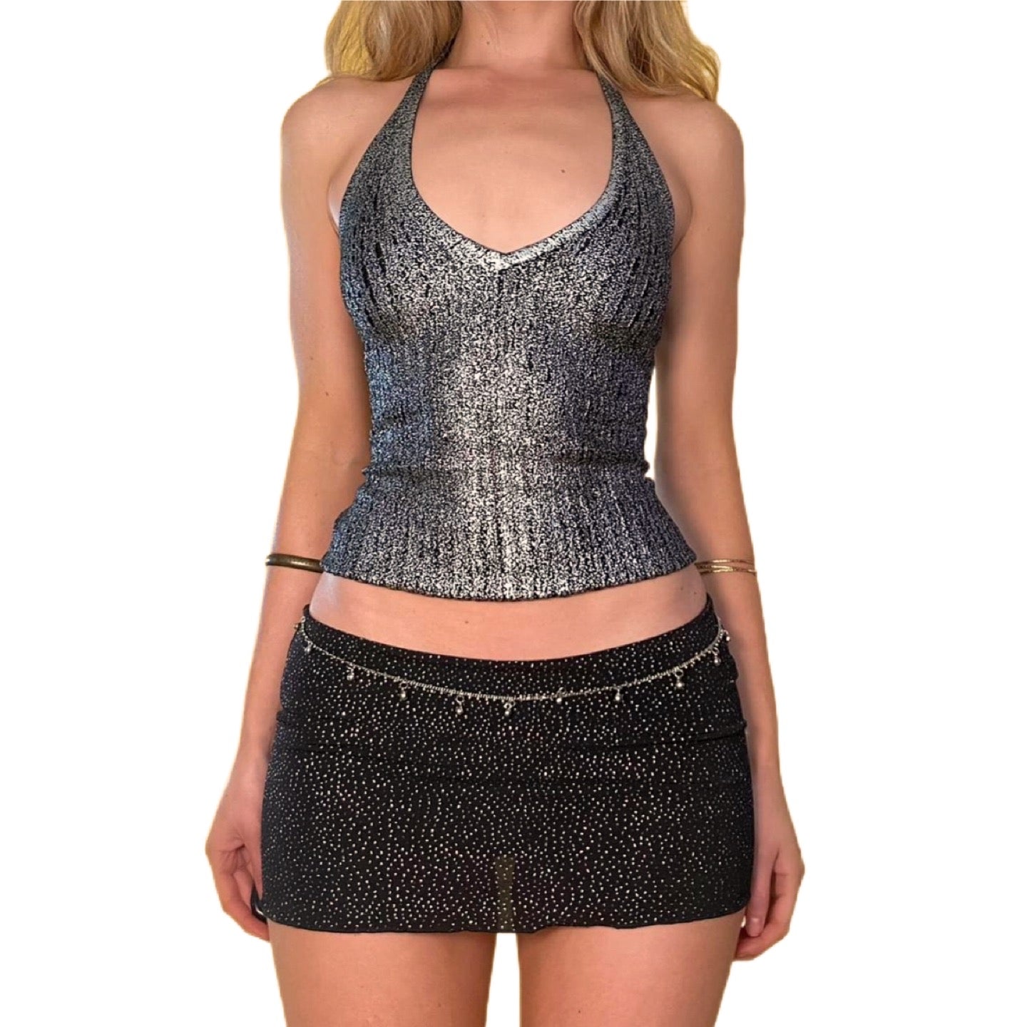 Y2k silver knit halter