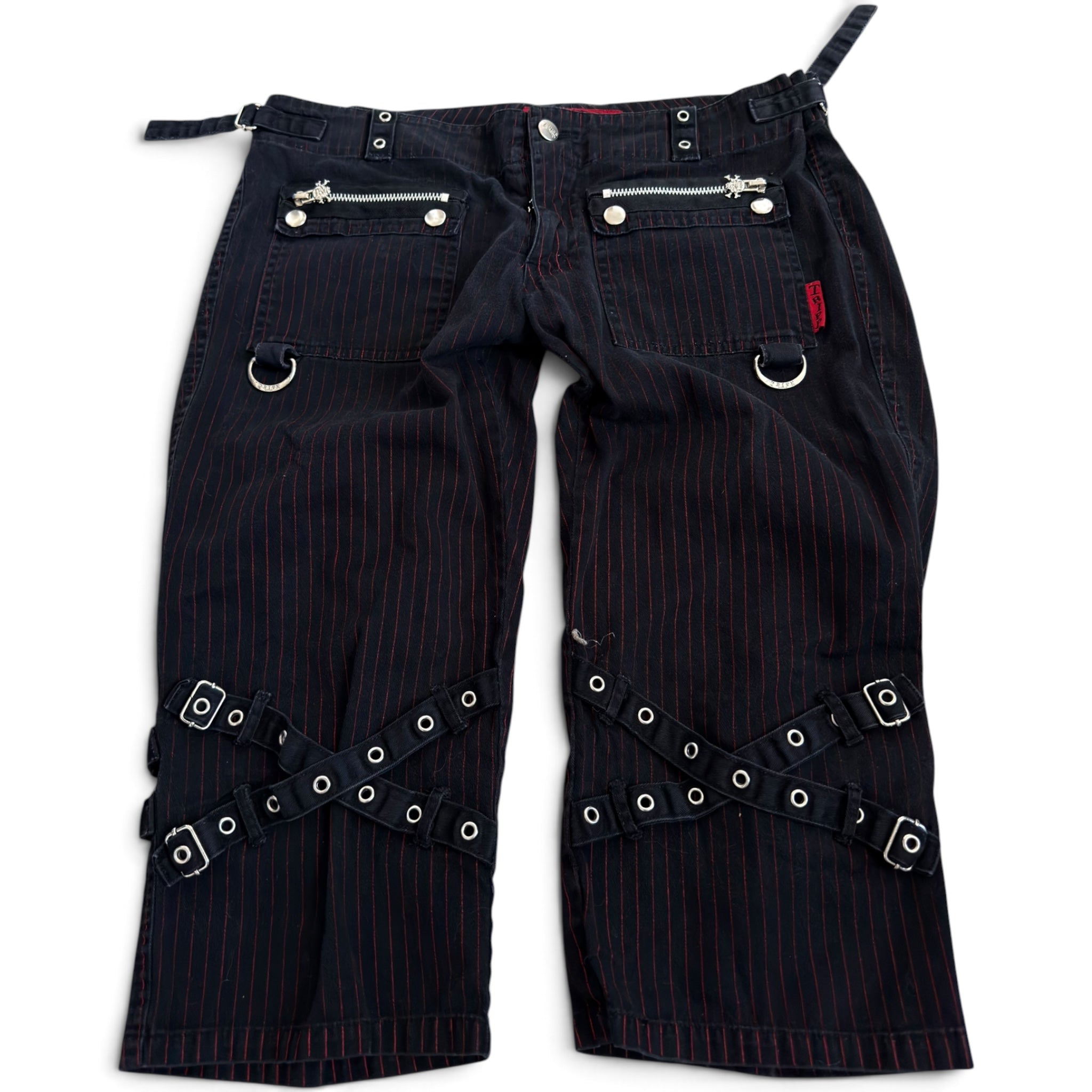 VTG Tripp NYC black and red pinstripe bondage capris (M/L)