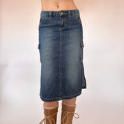 Y2K Denim Cargo Midi Skirt (XS)