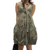 Parisian French Vintage Utility Khaki Green Cargo Midi Dress (S/M)