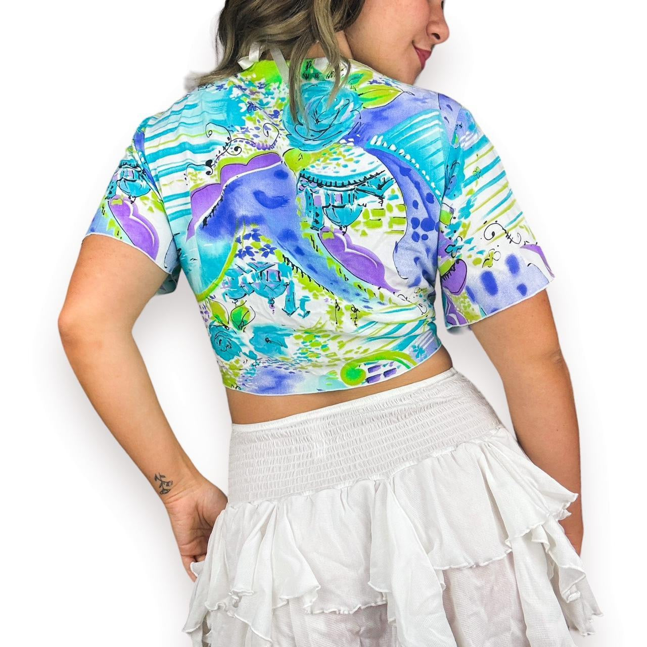 90s Beaded Tie Front Crop Top (M)