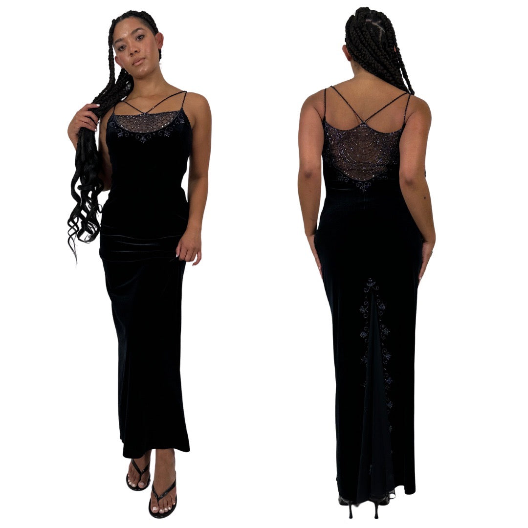 90s Noir Beaded Velvet Gown (M)