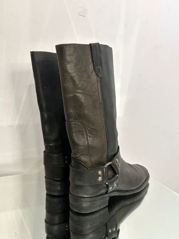 True Vintage American Black Leather Buckle Biker Boots (UK 7 US 8D/ US 9.5)