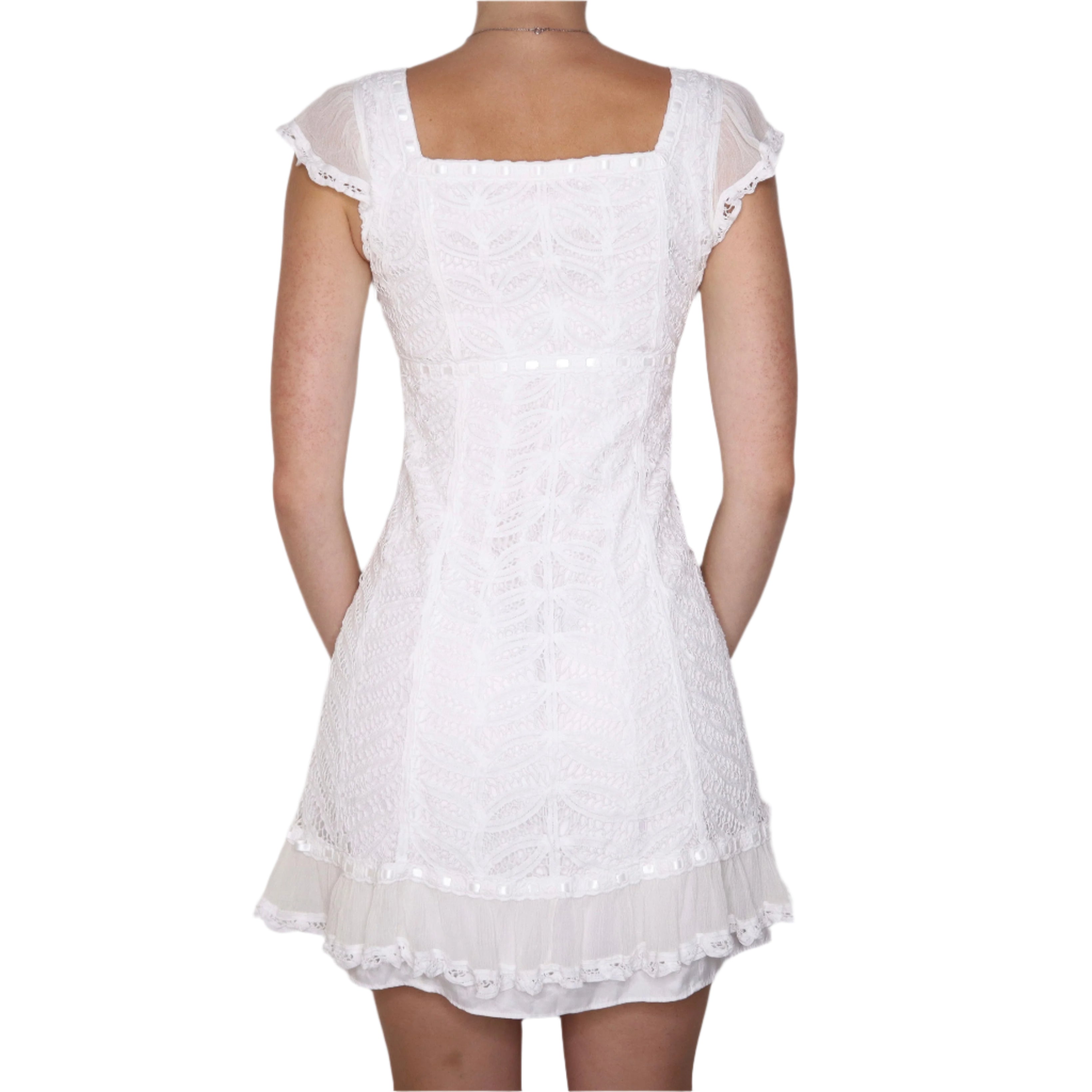Y2K BETSEY JOHNSON White Lace Milkmaid Dress (XS) Y2K BETSEY JOHNSON White Lace Milkmaid Dress (XS)