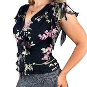 Floral Beaded Silk Ruffle Top (S)