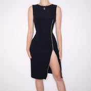 90s VERSACE Navy Zipper Midi Dress (M)